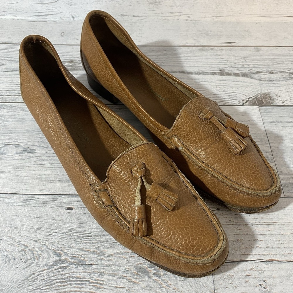 Evan Picone Loafers Womens 7.5 N Brown Leather Italian Tasseled Flats Pebbled
